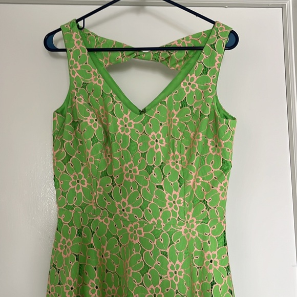 SIZE 8 VINTAGE LILLY PULITZER GREEN/PINK FIT & FLARE DRESS - Picture 2 of 4